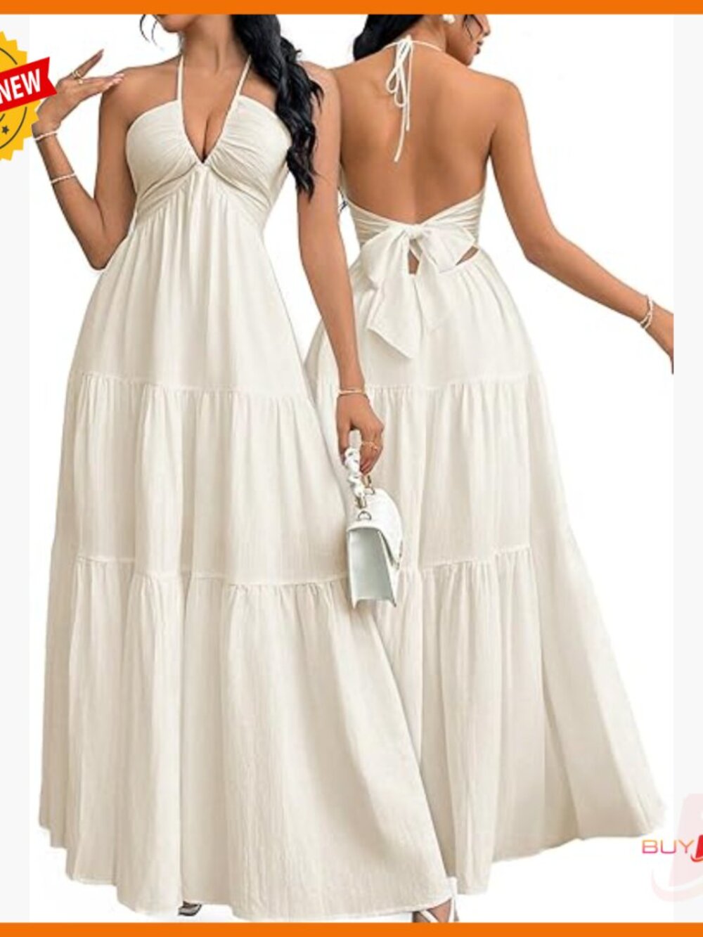 Summer Maxi Dress Halter V-Neck A-Line Casual Beach Vacation